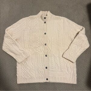 LRL Ralph Lauren Hand Knit 100% Wool Cardigan Aran Cable Fisherman Sweater Snow